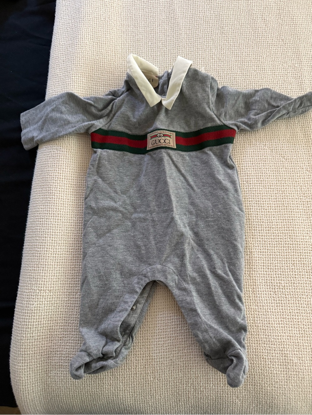 Gucci Grey Baby Footie with Green-Red Stripe